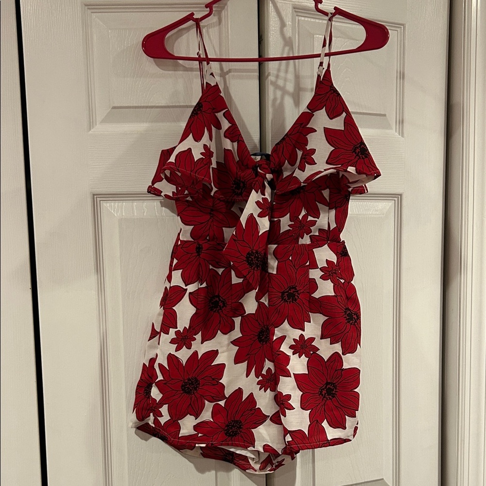 Blue Rain Red floral Patterned romper